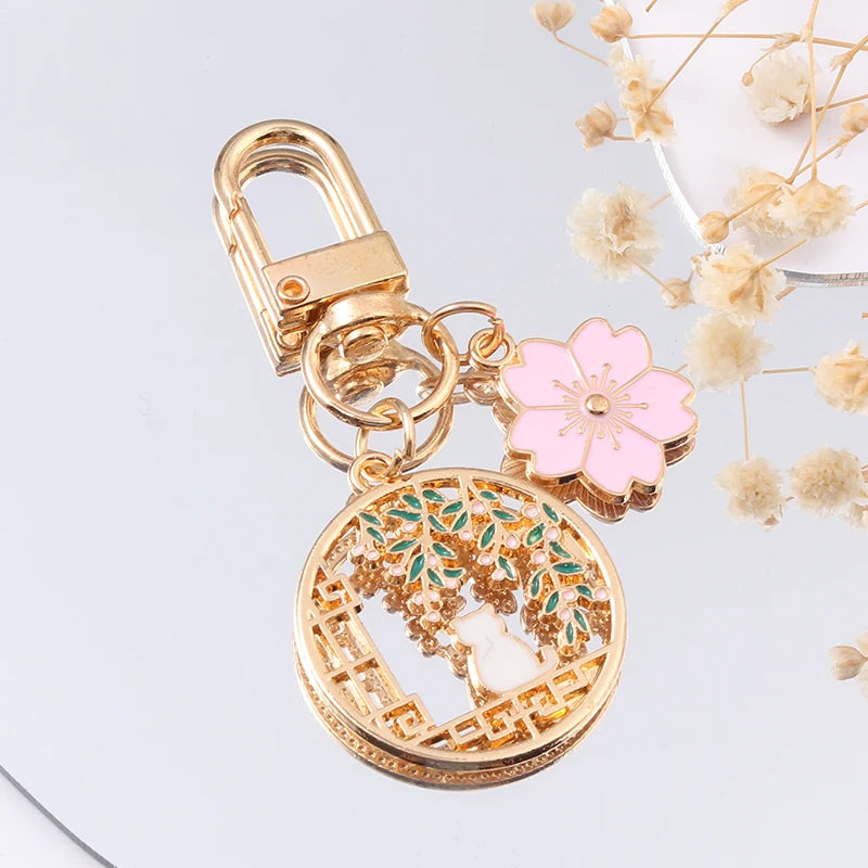 Candy Color Sakura Cat Enamel Romantic Keychain-Catonomy-Catonomy