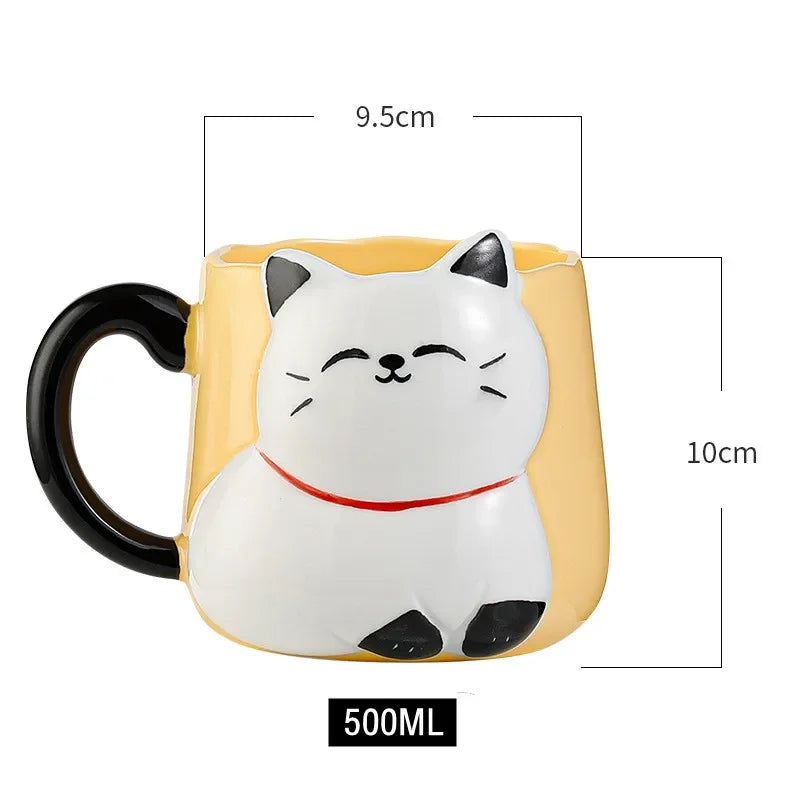 Cartoon 3D Embossed Ceramic Cute Cat Coffee 500 ml Mug-Catonomy-Catonomy