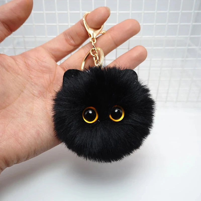Cute Cartoon Cat Face Plush Keychain-Catonomy-Catonomy