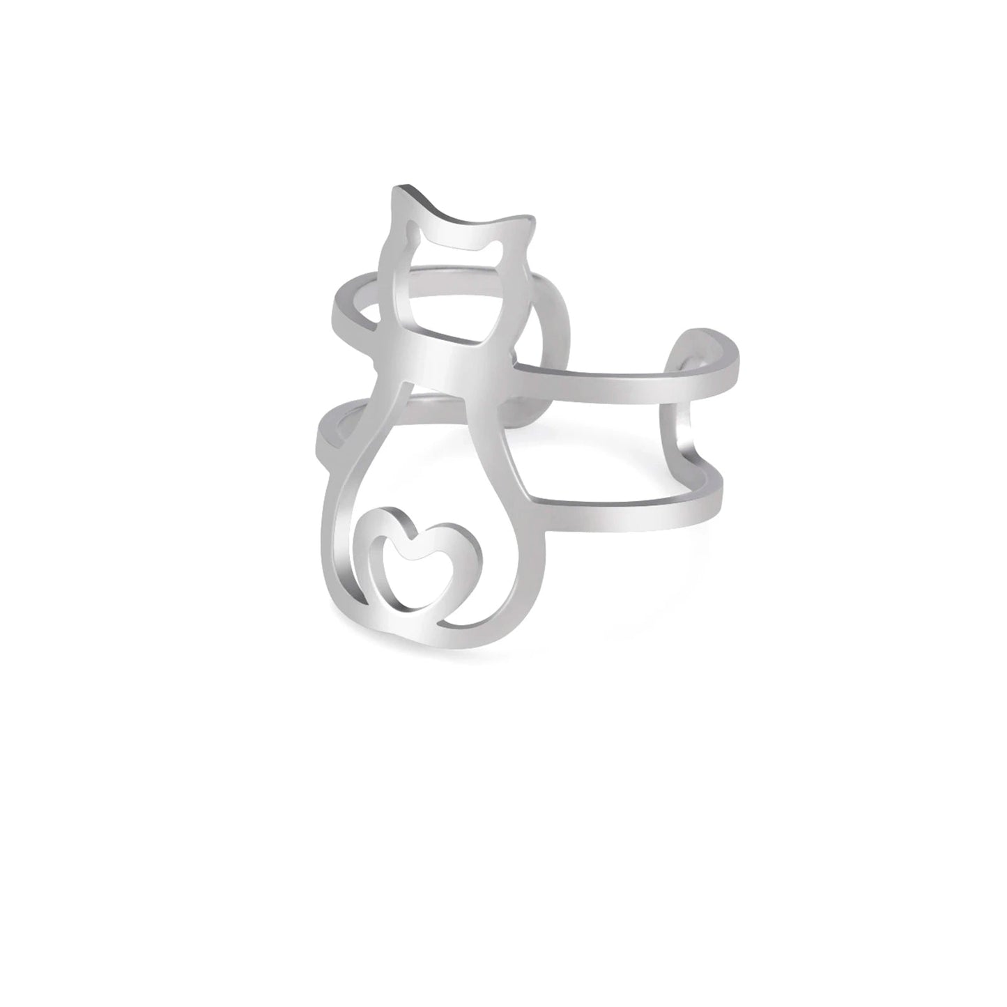 Cute Moon Cat And Heart Cat Adjustable Ring-Catonomy-Catonomy