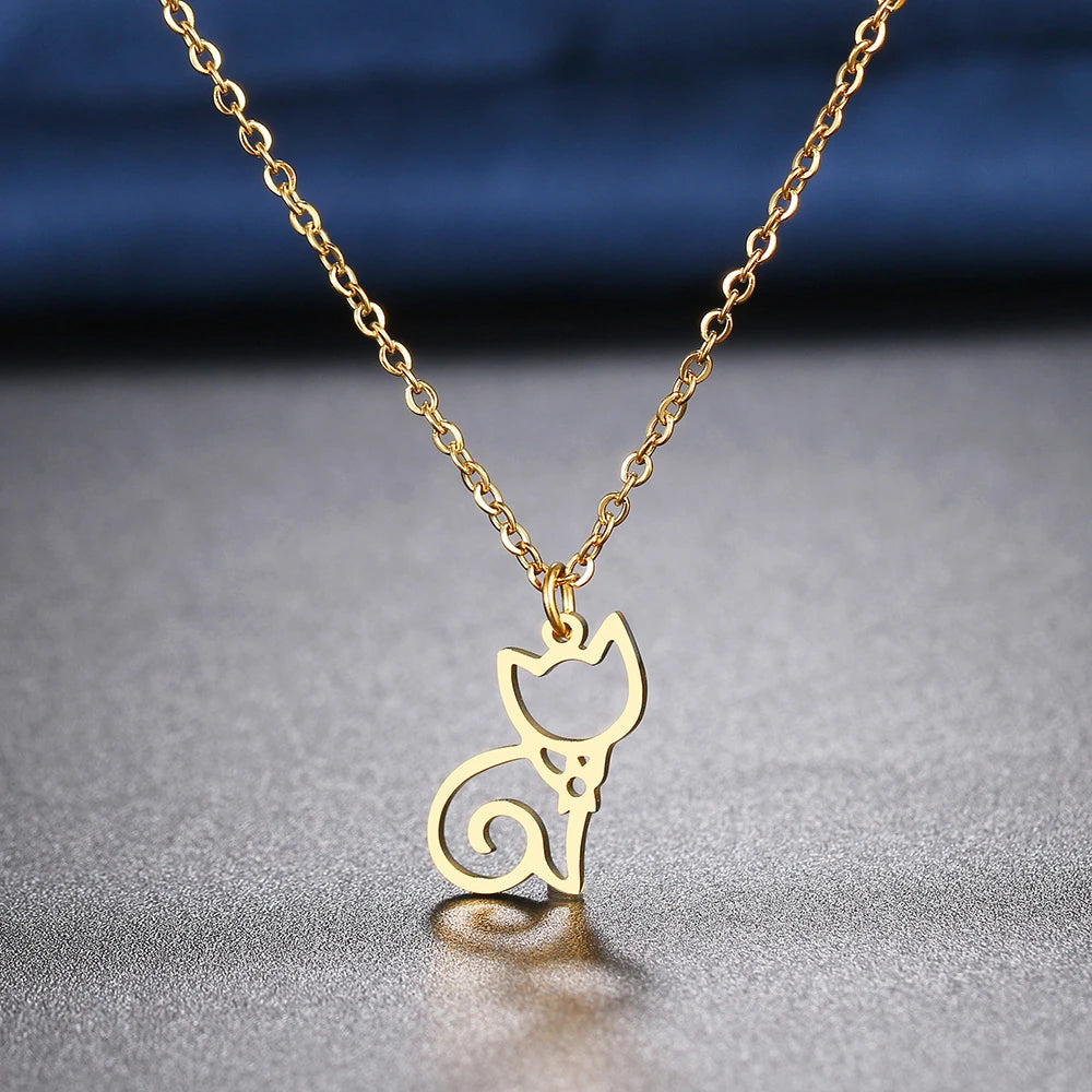 Cute Sitting Cat Stainless Steel Choker Necklace-Catonomy-Golden-45 cm-Catonomy