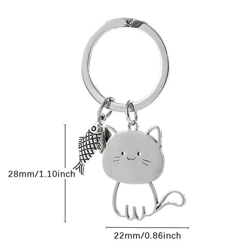 Funny Cartoon Cat & Fish Keychain-Catonomy-Catonomy