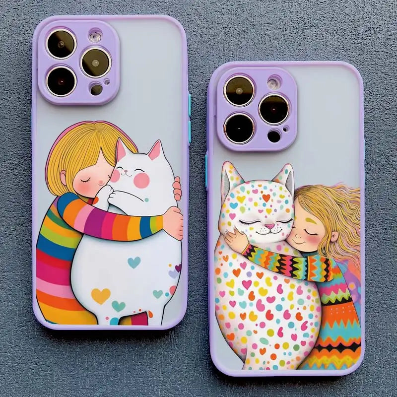 Girl Hugging Cat iPhone Case-Catonomy-Catonomy