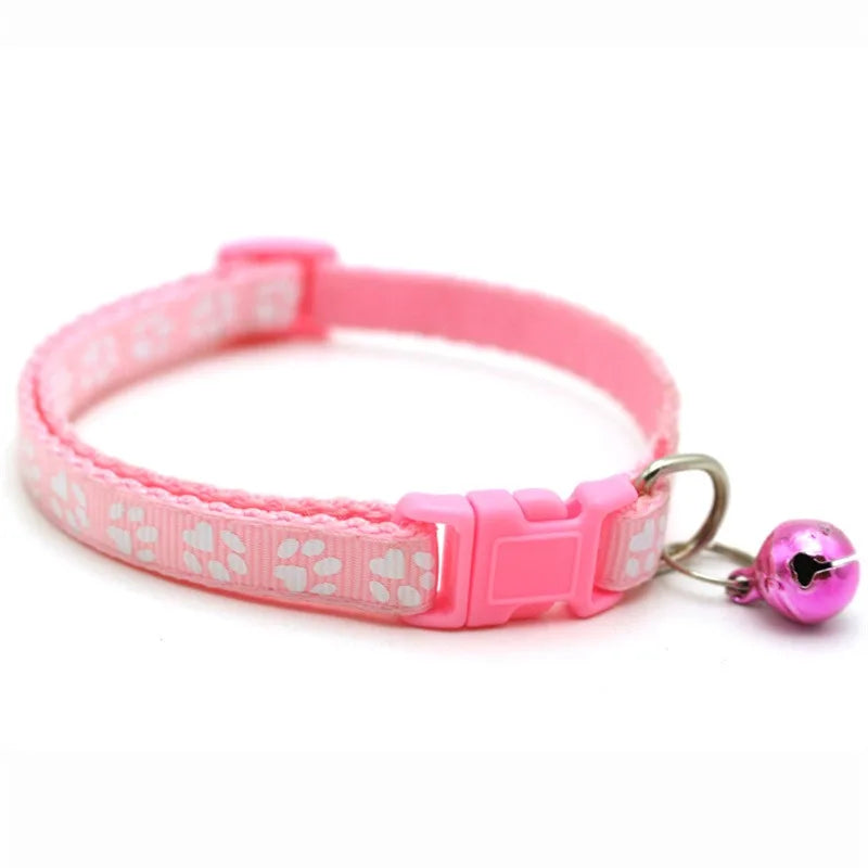 Paw Print Cat Collar With Bell-Catonomy-Pink-Catonomy