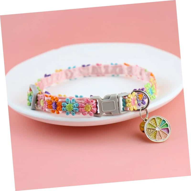 Rainbow Lace Flower Cat Collar With Charm And Bell-Catonomy-Citric Charm-Catonomy