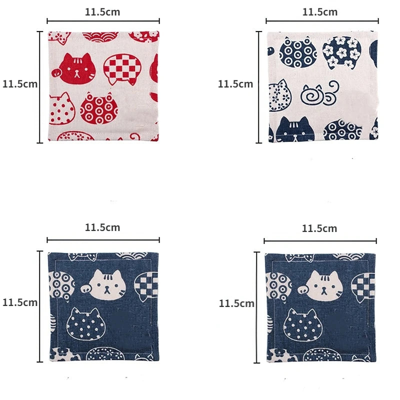 Set of 4 Cartoon Cat Insulation Pad Linen Placemat Coaster-Catonomy-Catonomy