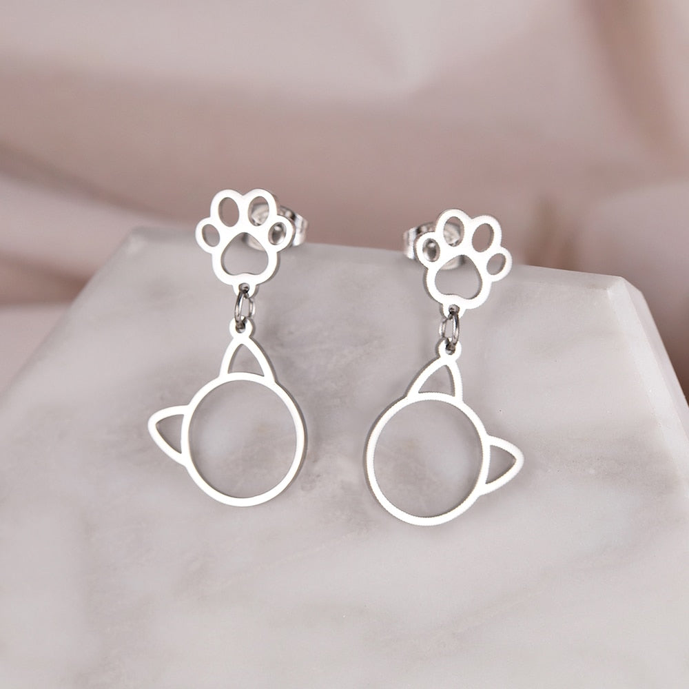 Stainless Steel Cat Earrings-Catonomy-Catonomy