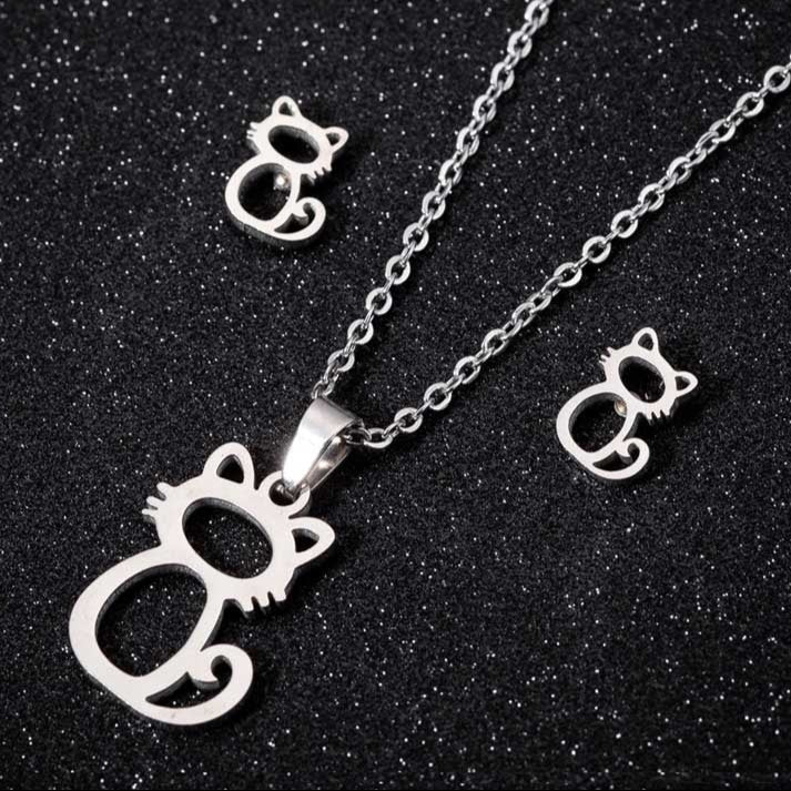 Stainless Steel Earrings and Necklace Set-Catonomy-Catonomy