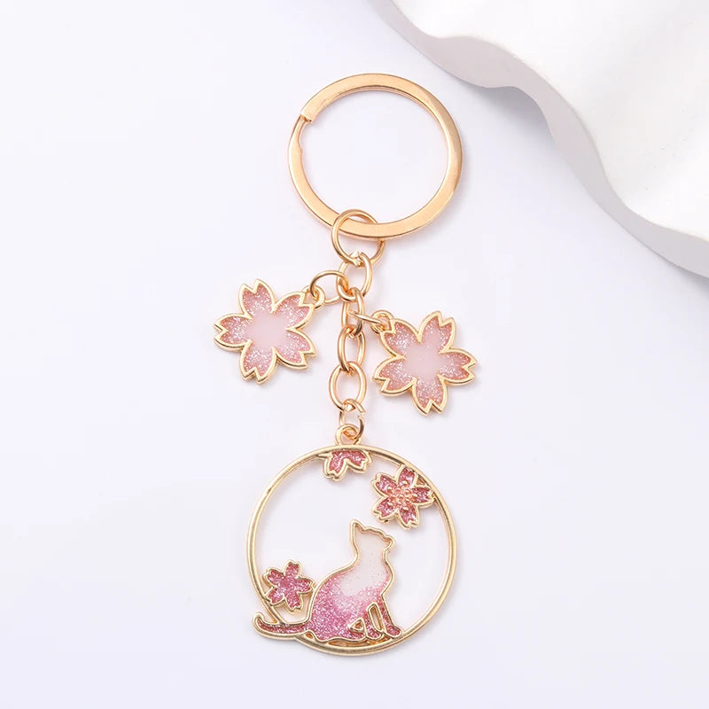 Beautiful Cherry Blossom Cat Keychain-Catonomy-Catonomy