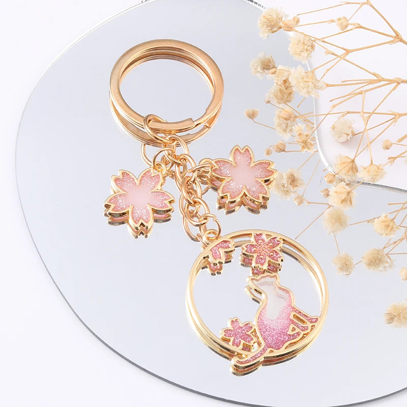Beautiful Cherry Blossom Cat Keychain-Catonomy-Flower Charm-Catonomy