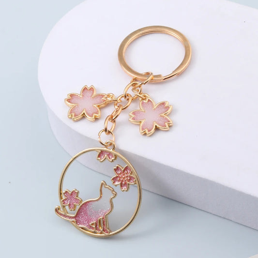 Beautiful Cherry Blossom Cat Keychain-Catonomy-Catonomy