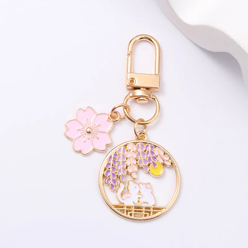 Candy Color Sakura Cat Enamel Romantic Keychain-Catonomy-Cat Couple-Catonomy