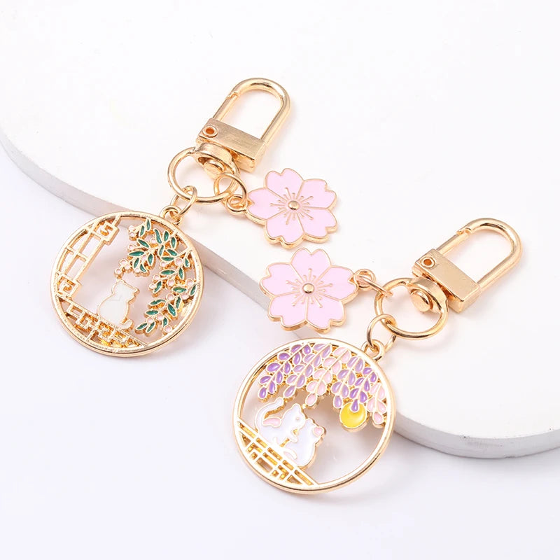 Candy Color Sakura Cat Enamel Romantic Keychain-Catonomy-Combo-Catonomy