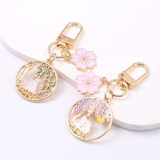 Candy Color Sakura Cat Enamel Romantic Keychain-Catonomy-Combo-Catonomy