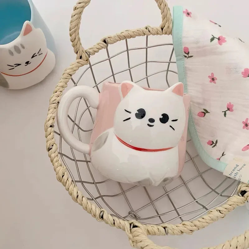 Cartoon 3D Embossed Ceramic Cute Cat Coffee 500 ml Mug-Catonomy-Catonomy