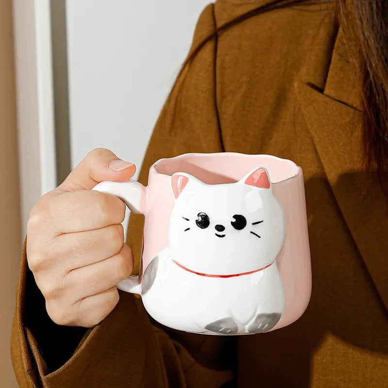 Cartoon 3D Embossed Ceramic Cute Cat Coffee 500 ml Mug-Catonomy-Catonomy