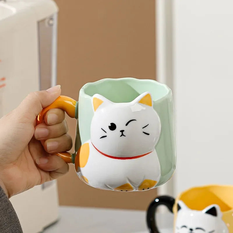 Cartoon 3D Embossed Ceramic Cute Cat Coffee 500 ml Mug-Catonomy-Catonomy
