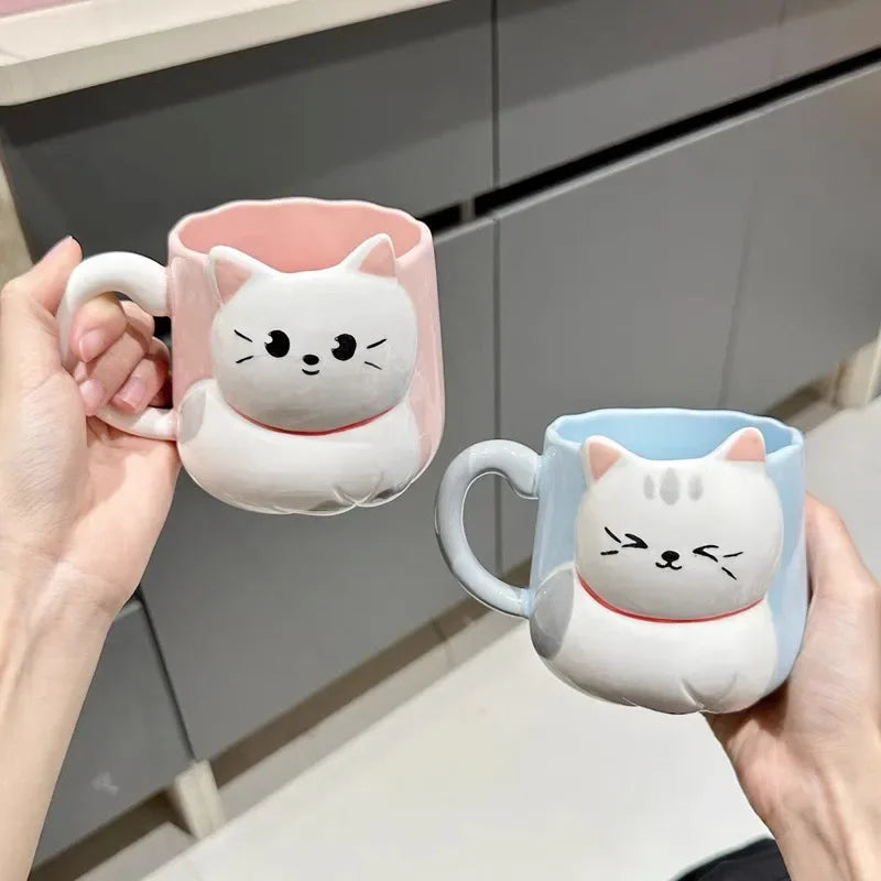 Cartoon 3D Embossed Ceramic Cute Cat Coffee 500 ml Mug-Catonomy-Catonomy