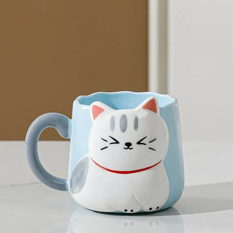 Cartoon 3D Embossed Ceramic Cute Cat Coffee 500 ml Mug-Catonomy-Blue-500ml-Catonomy