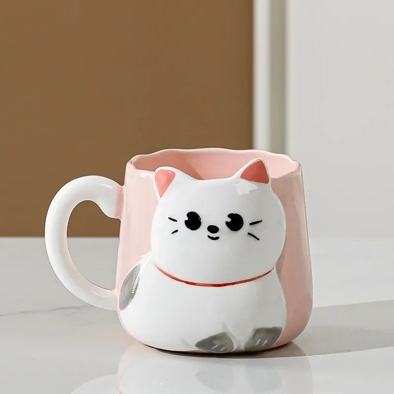 Cartoon 3D Embossed Ceramic Cute Cat Coffee 500 ml Mug-Catonomy-Pink-500ml-Catonomy