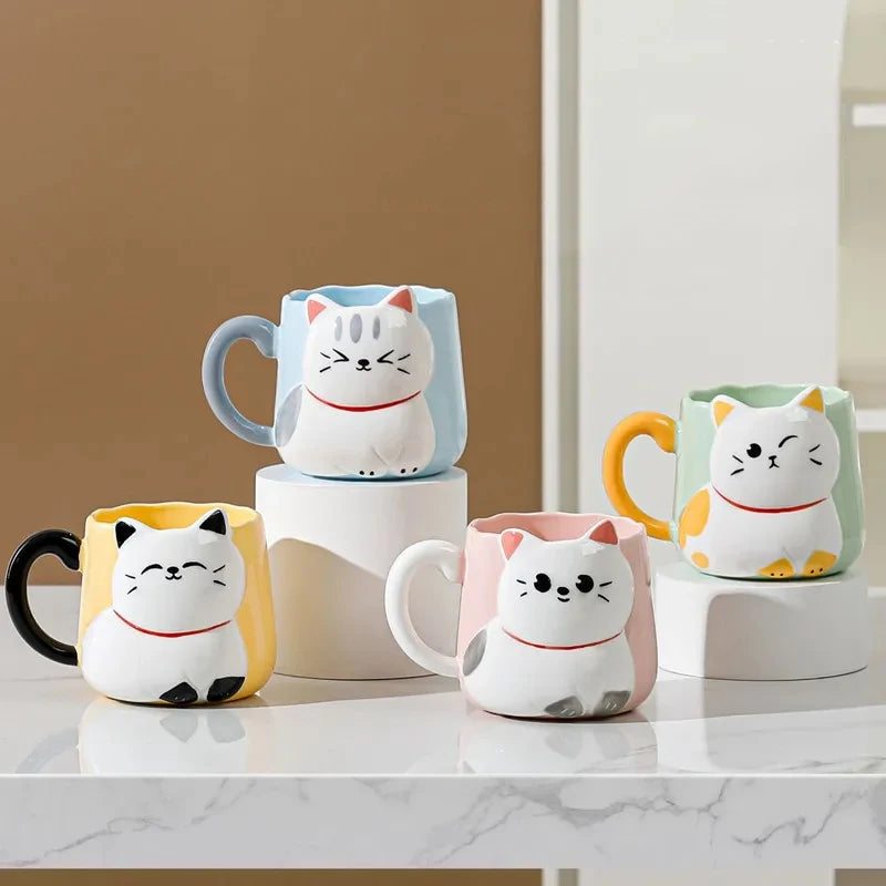 Cartoon 3D Embossed Ceramic Cute Cat Coffee 500 ml Mug-Catonomy-Catonomy