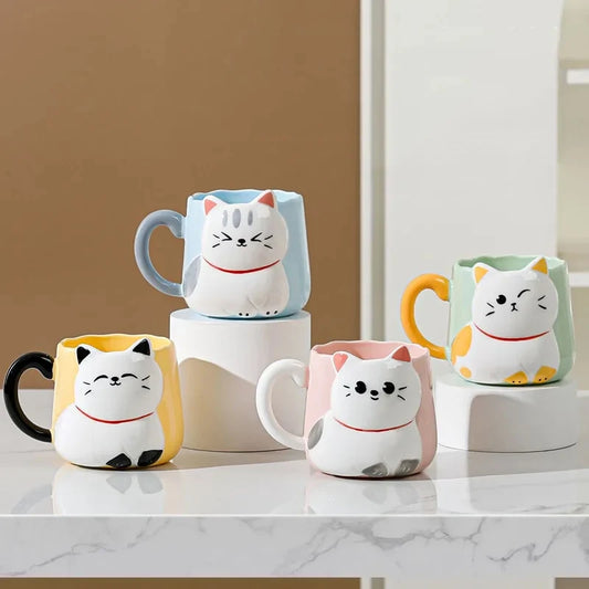 Cartoon 3D Embossed Ceramic Cute Cat Coffee 500 ml Mug-Catonomy-Catonomy