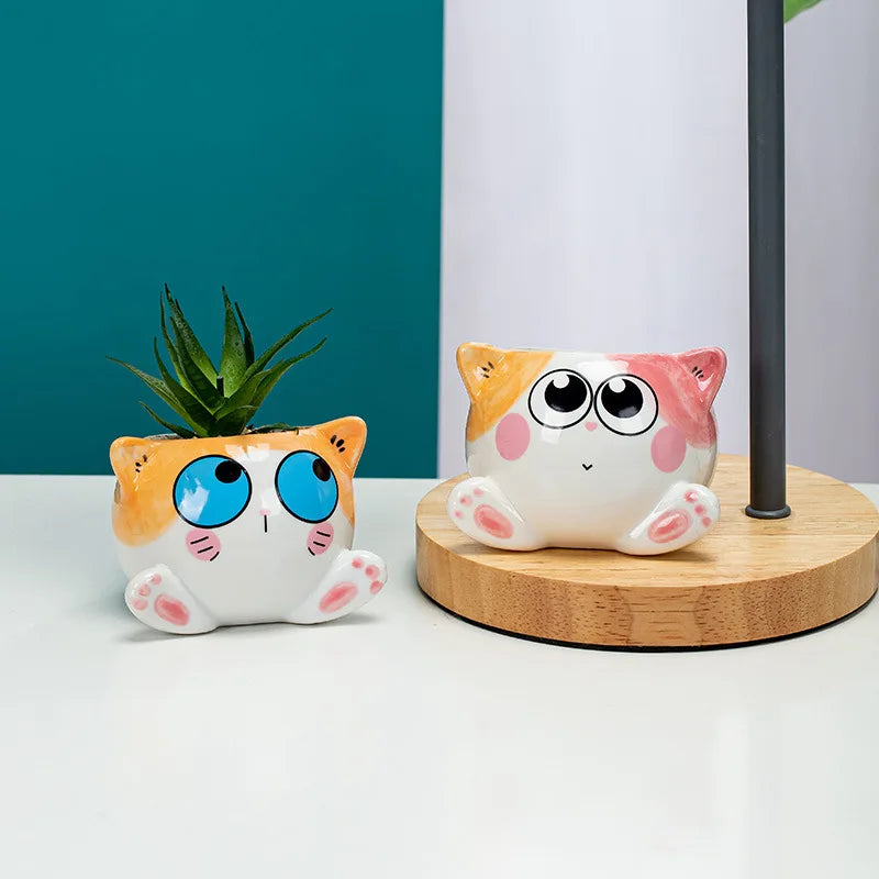 Cartoon Cat Ceramic Flower Pot-Catonomy-Catonomy
