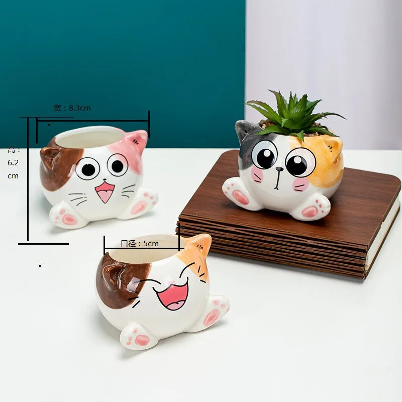 Cartoon Cat Ceramic Flower Pot-Catonomy-Catonomy
