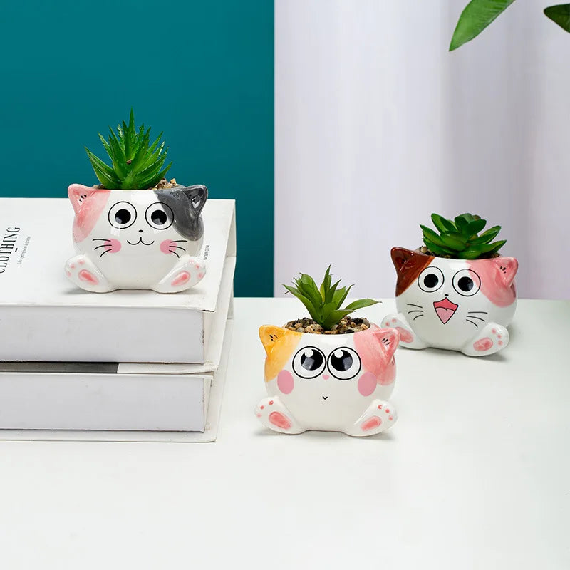 Cartoon Cat Ceramic Flower Pot-Catonomy-Catonomy