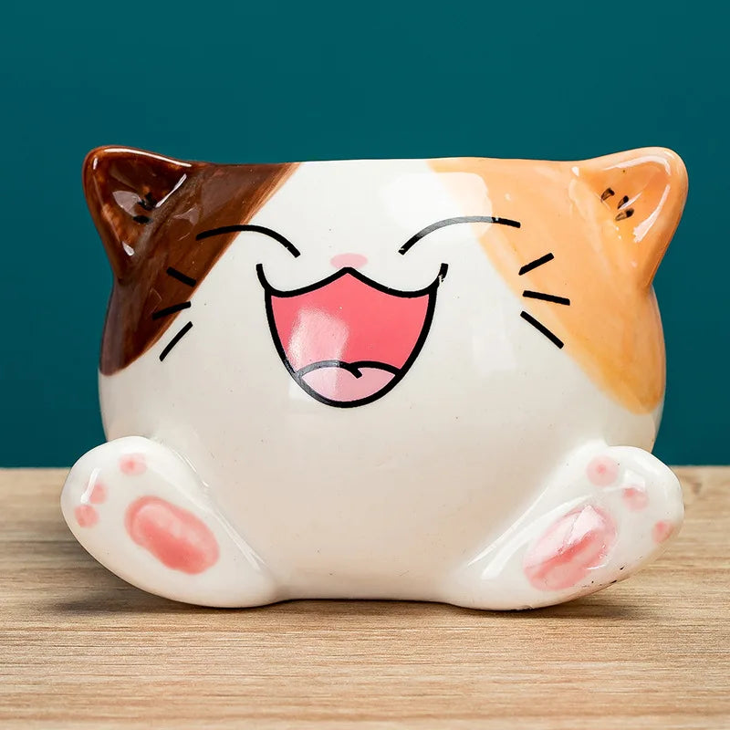Cartoon Cat Ceramic Flower Pot-Catonomy-Laughing Cat-Catonomy