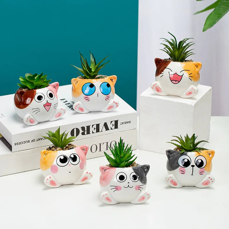 Cartoon Cat Ceramic Flower Pot-Catonomy-Catonomy