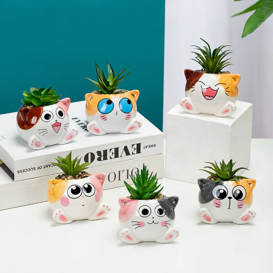 Cartoon Cat Ceramic Flower Pot-Catonomy-Catonomy