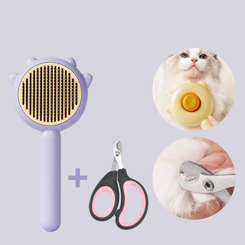 Cat Grooming Hair Removing Brush-Catonomy-Brush & Nail Clipper - Purple-Catonomy