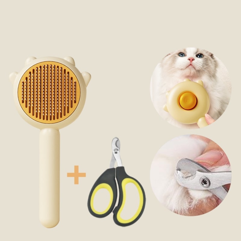 Cat Grooming Hair Removing Brush-Catonomy-Brush & Nail Clipper - Yellow-Catonomy