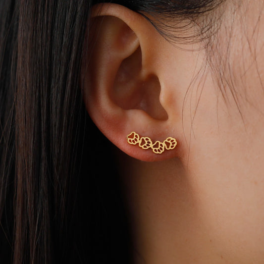 Cat Pawsprint Stainless Steel Earrings-Catonomy-Golden Studs-Catonomy