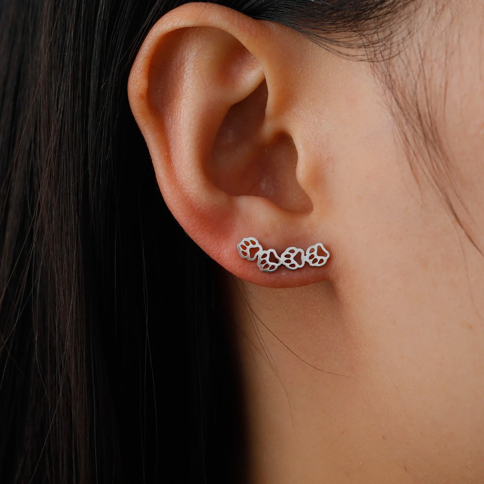 Cat Pawsprint Stainless Steel Earrings-Catonomy-Silver Studs-Catonomy