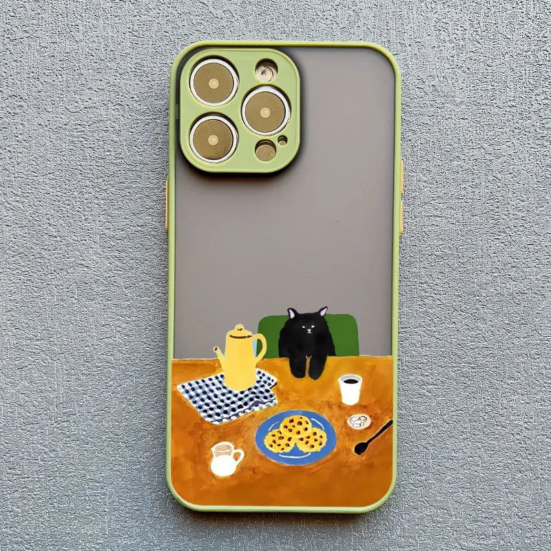 Cute Cartoon Cat Illustration iPhone Case-Catonomy-Cat At Dining Table-For iPhone 16 Pro Max-Catonomy