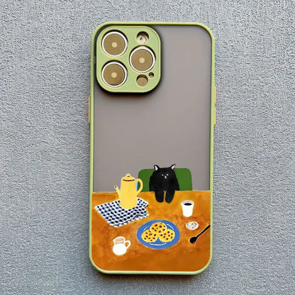 Cute Cartoon Cat Illustration iPhone Case-Catonomy-Cat At Dining Table-For iPhone 16 Pro Max-Catonomy