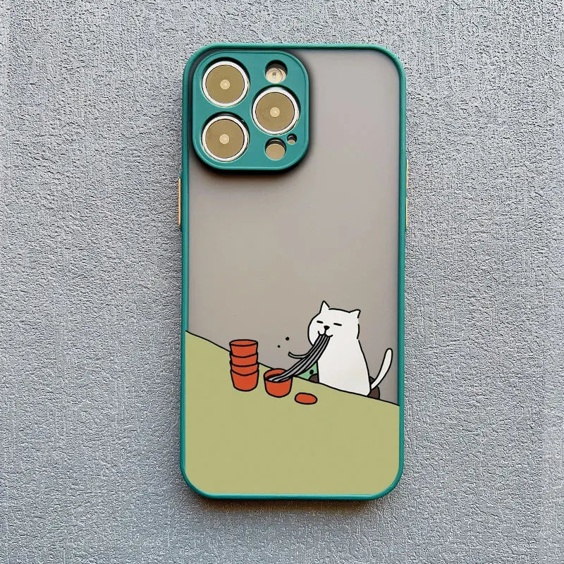 Cute Cartoon Cat Illustration iPhone Case-Catonomy-Cat Eating-For iPhone 16 Pro Max-Catonomy