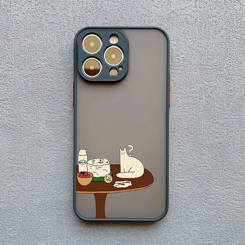 Cute Cartoon Cat Illustration iPhone Case-Catonomy-Confused Cat At Table-For iPhone 16 Pro Max-Catonomy