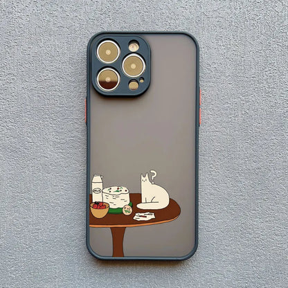 Cute Cartoon Cat Illustration iPhone Case-Catonomy-Confused Cat At Table-For iPhone 16 Pro Max-Catonomy