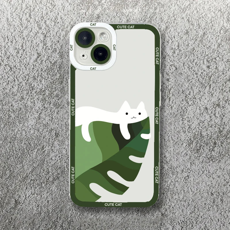 Cute Cartoon Cat iPhone Case-Catonomy-For iPhone 16 Pro Max-Cat On Leaf-Catonomy