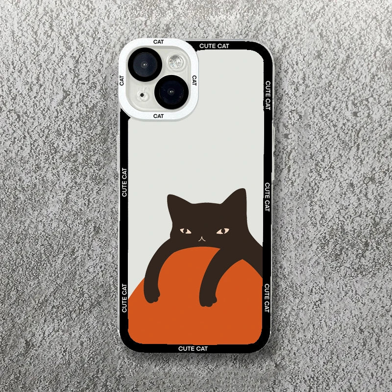 Cute Cartoon Cat iPhone Case-Catonomy-For iPhone 16 Pro Max-Cat On Orange-Catonomy