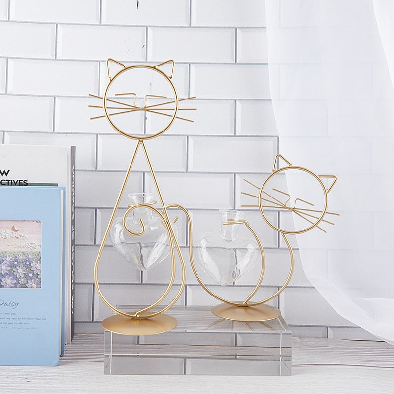Cute Cat Iron Table Flowers Vases-Catonomy-Catonomy
