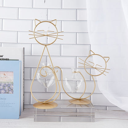 Cute Cat Iron Table Flowers Vases-Catonomy-Catonomy