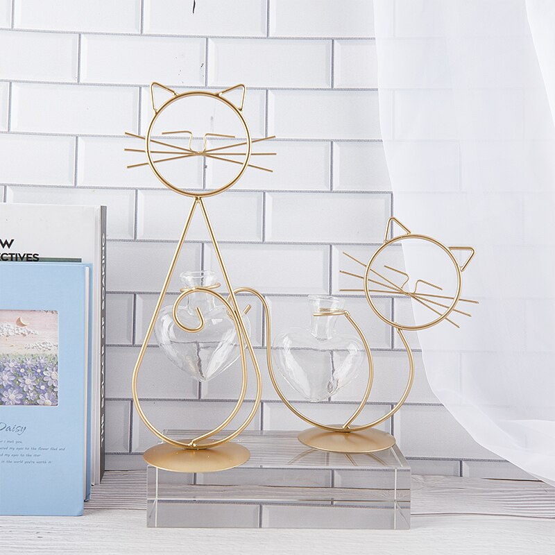Cute Cat Iron Table Flowers Vases-Catonomy-Catonomy
