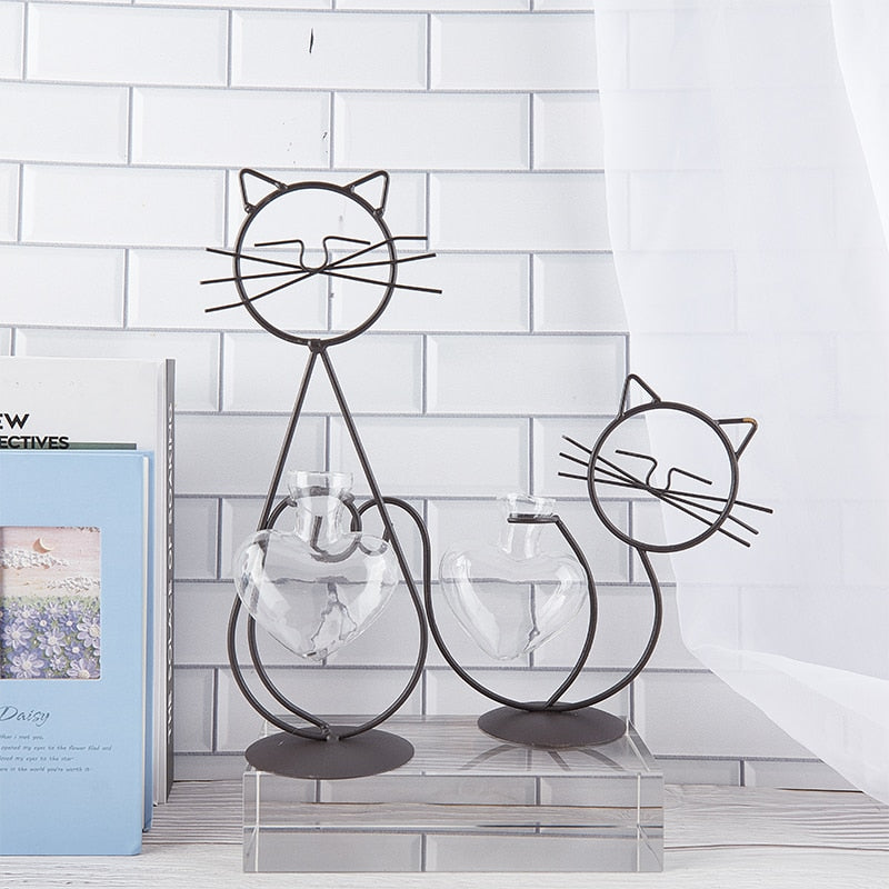 Cute Cat Iron Table Flowers Vases-Catonomy-Catonomy