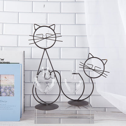 Cute Cat Iron Table Flowers Vases-Catonomy-Catonomy