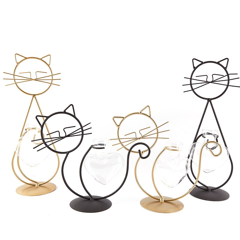 Cute Cat Iron Table Flowers Vases-Catonomy-Catonomy