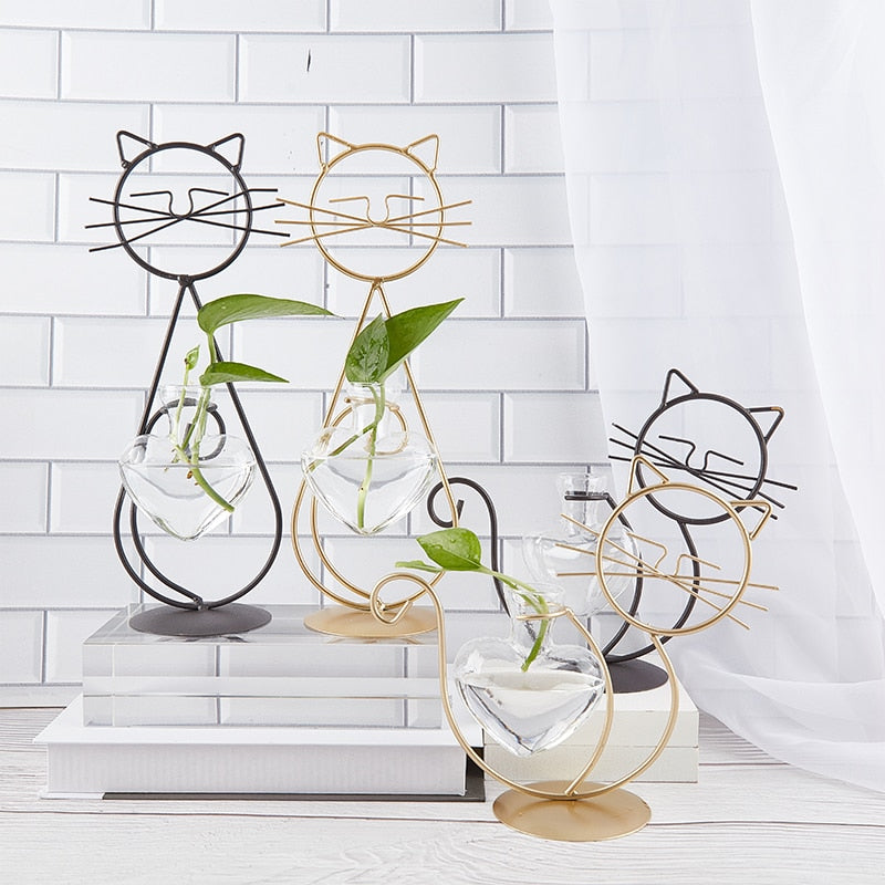 Cute Cat Iron Table Flowers Vases-Catonomy-Catonomy